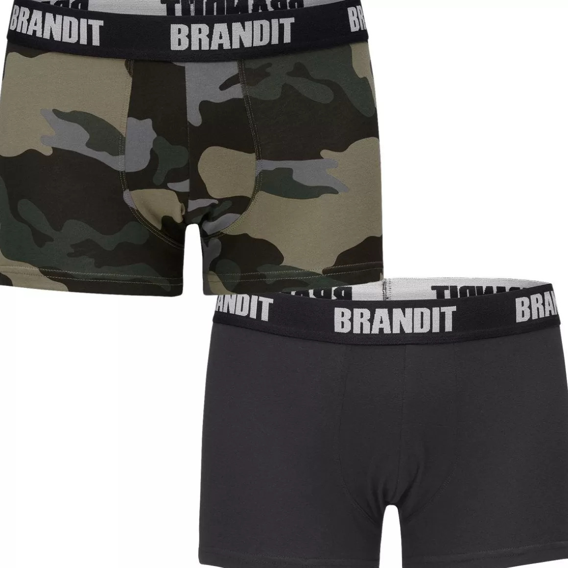 Mil-Tec Base Layers>Brandit Boxer Shorts Logo 2 Pack Dark Camo / Black