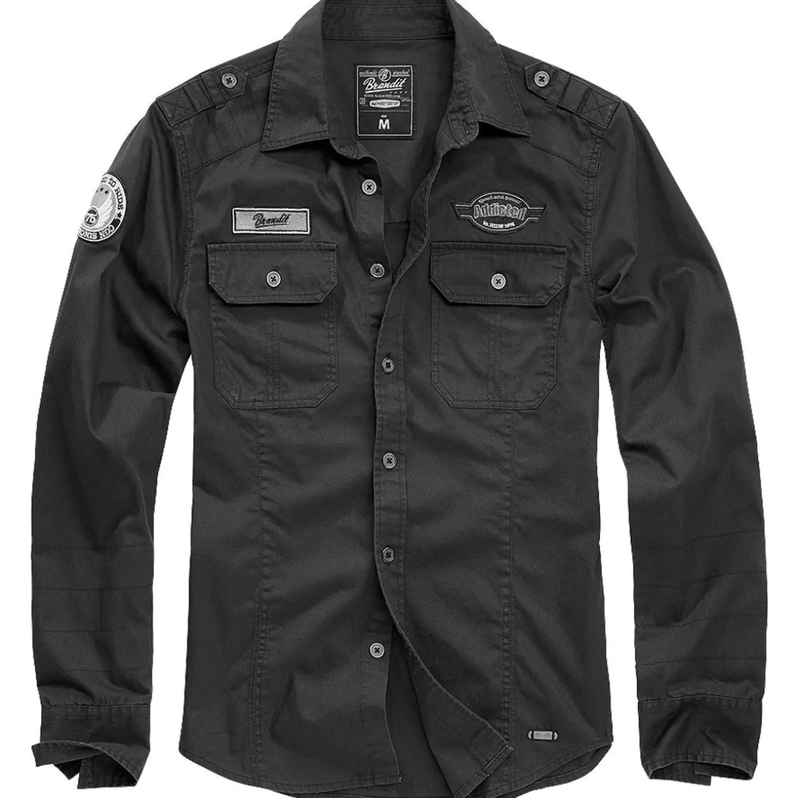Pentagon Shirts>Brandit Luis Vintage Shirt With Badges Black