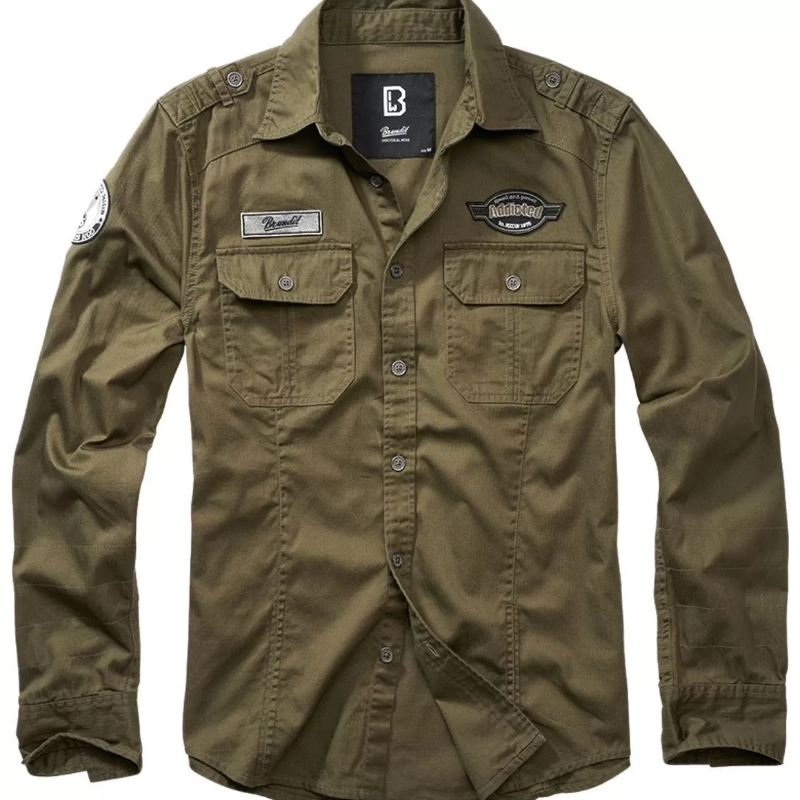 Flyye Industries Shirts>Brandit Luis Vintage Shirt With Badges Olive