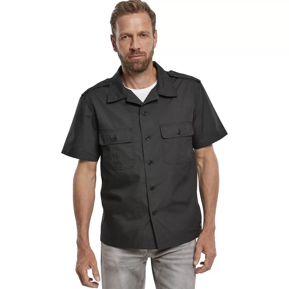Pentagon Shirts>Brandit Us Shirt Ripstop Short Sleeve Black