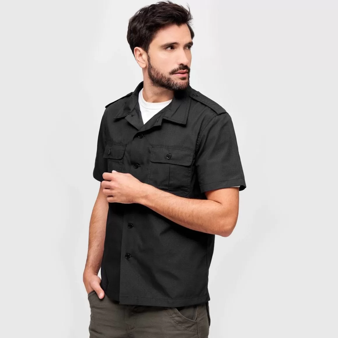 Pentagon Shirts>Brandit Us Shirt Ripstop Short Sleeve Black