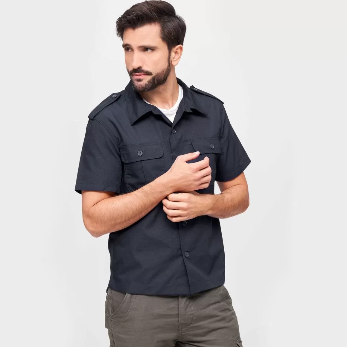 Flyye Industries Shirts>Brandit Us Shirt Ripstop Short Sleeve Navy