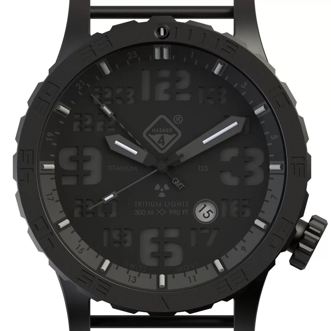 Hazard 4 Watches> Heavy Water Diver Titanium Tritium Watch Blackout Black Gmt Blue/Red