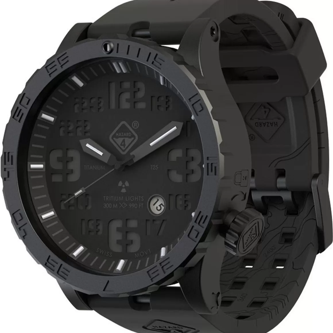 Hazard 4 Watches> Heavy Water Diver Titanium Tritium Watch Blackout Blue/Red