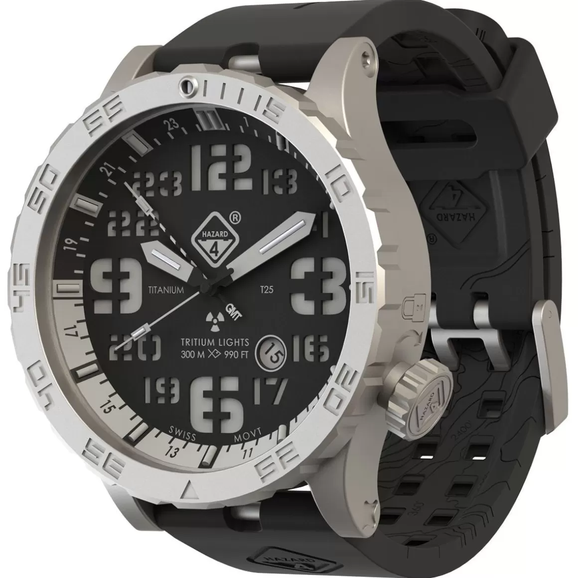 Hazard 4 Watches> Heavy Water Diver Titanium Tritium Watch Blacktie White Gmt Blue/Red