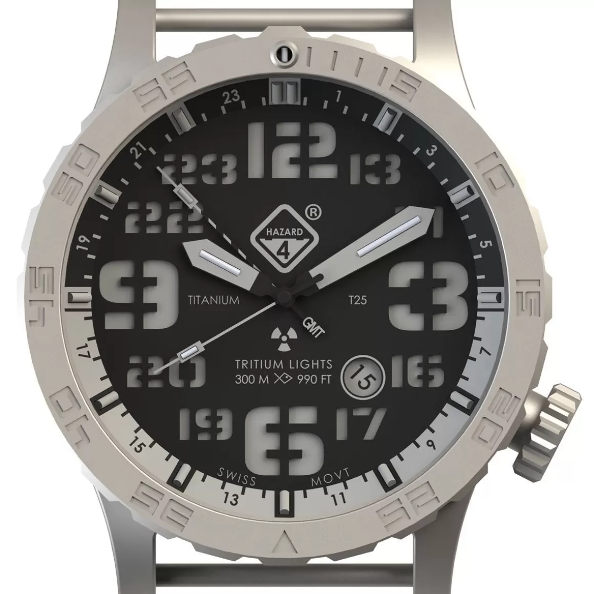 Hazard 4 Watches> Heavy Water Diver Titanium Tritium Watch Blacktie White Gmt Blue/Red