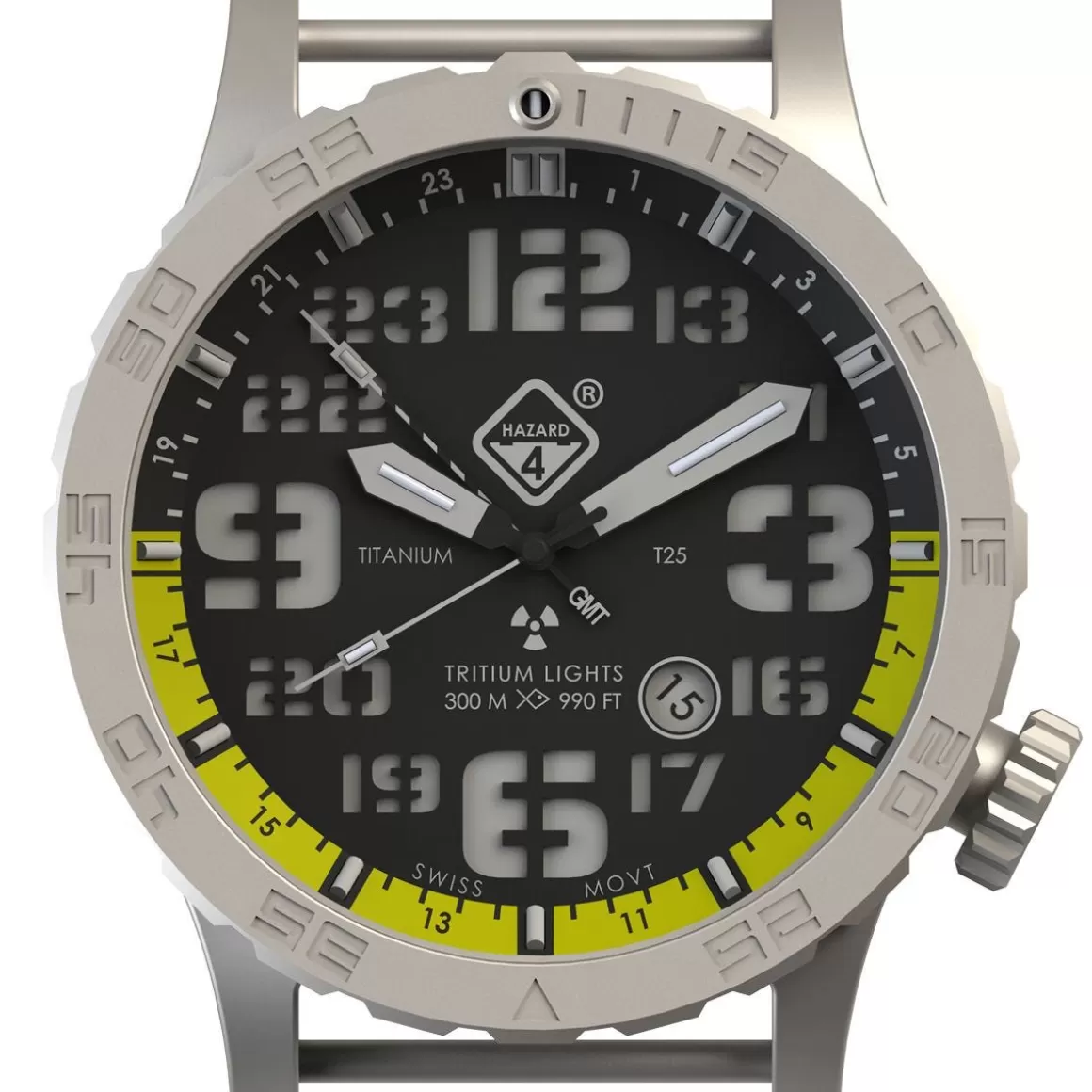 Hazard 4 Watches> Heavy Water Diver Titanium Tritium Watch Blacktie Yellow Gmt Green/Yellow