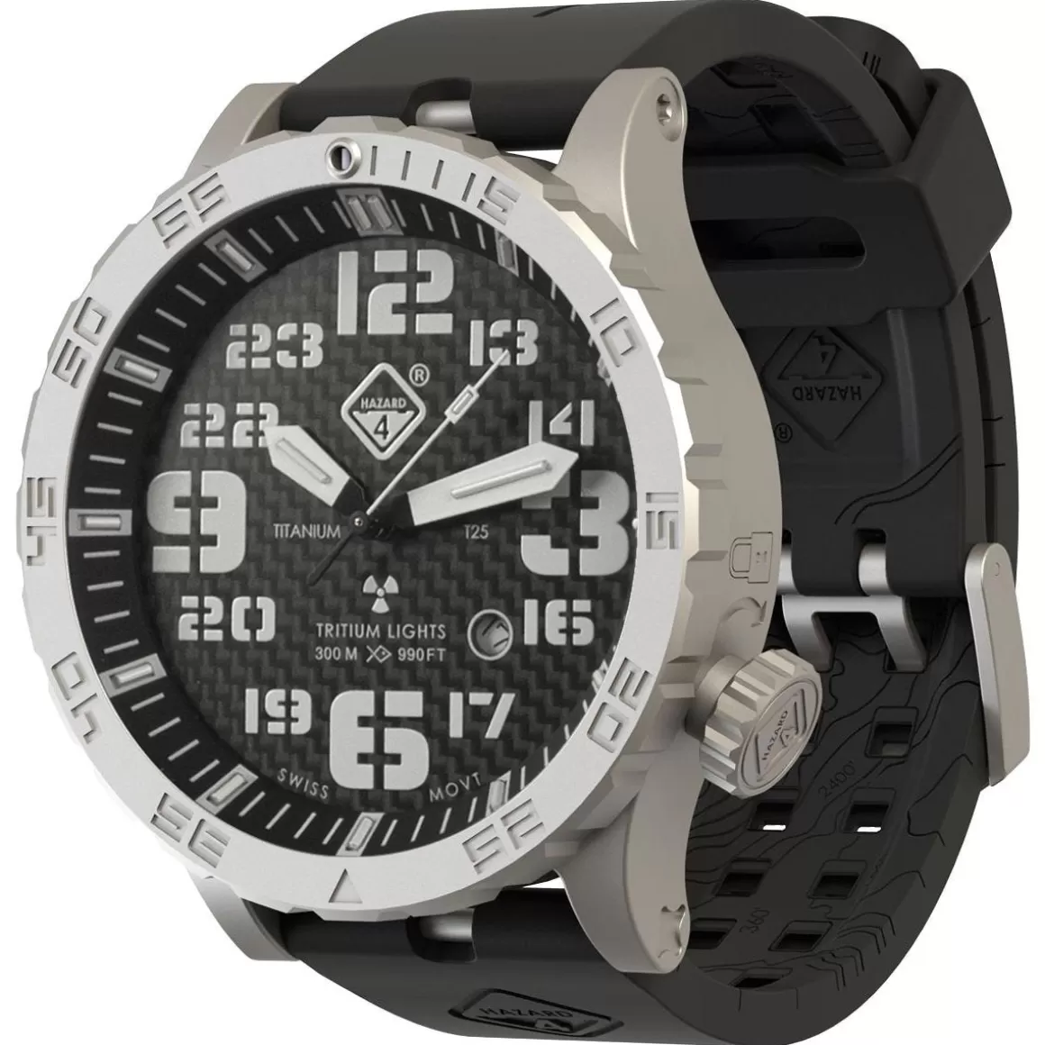Hazard 4 Watches> Heavy Water Diver Titanium Tritium Watch Carbon Blue/Red