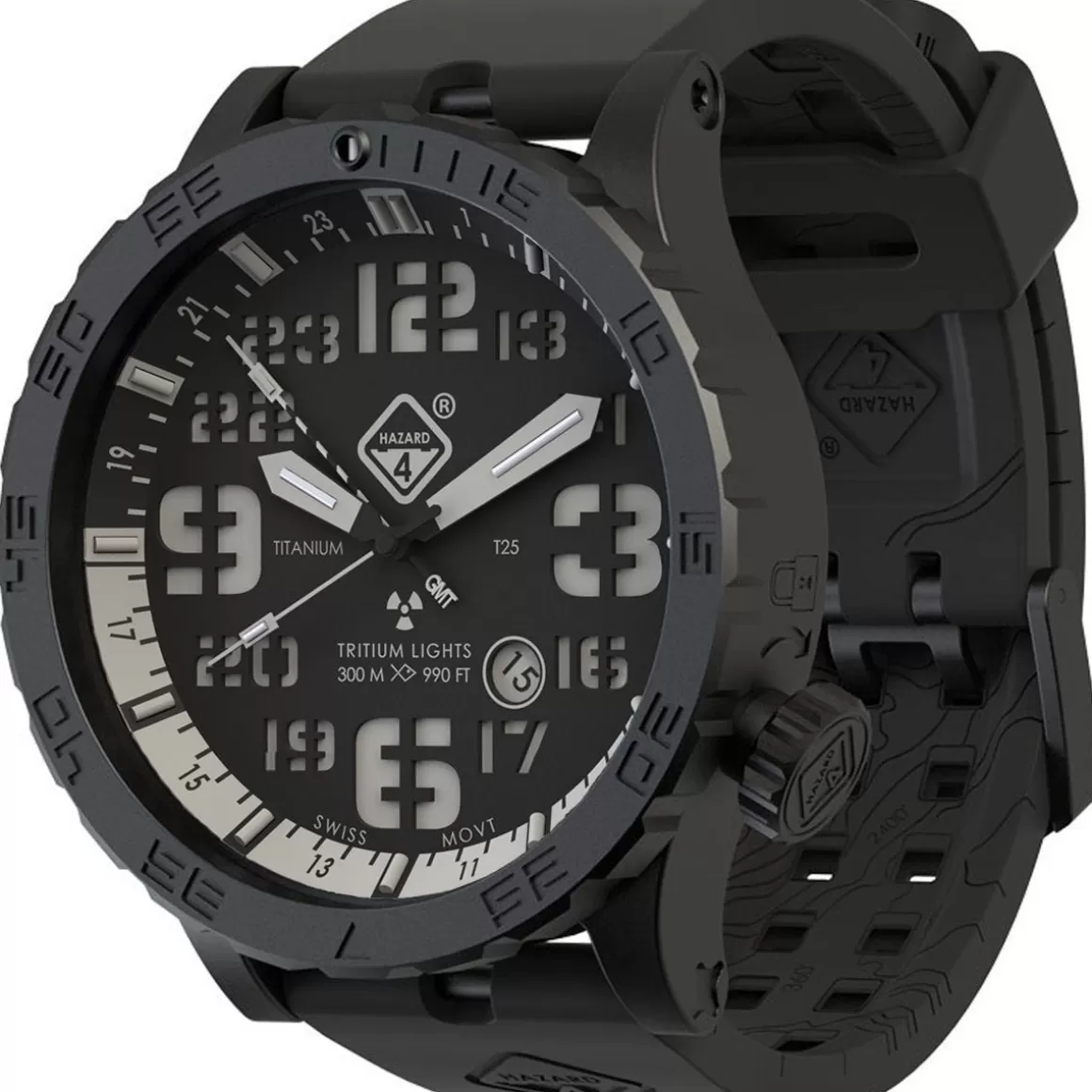 Hazard 4 Watches> Heavy Water Diver Titanium Tritium Watch Nightwatch White Gmt Green/Yellow