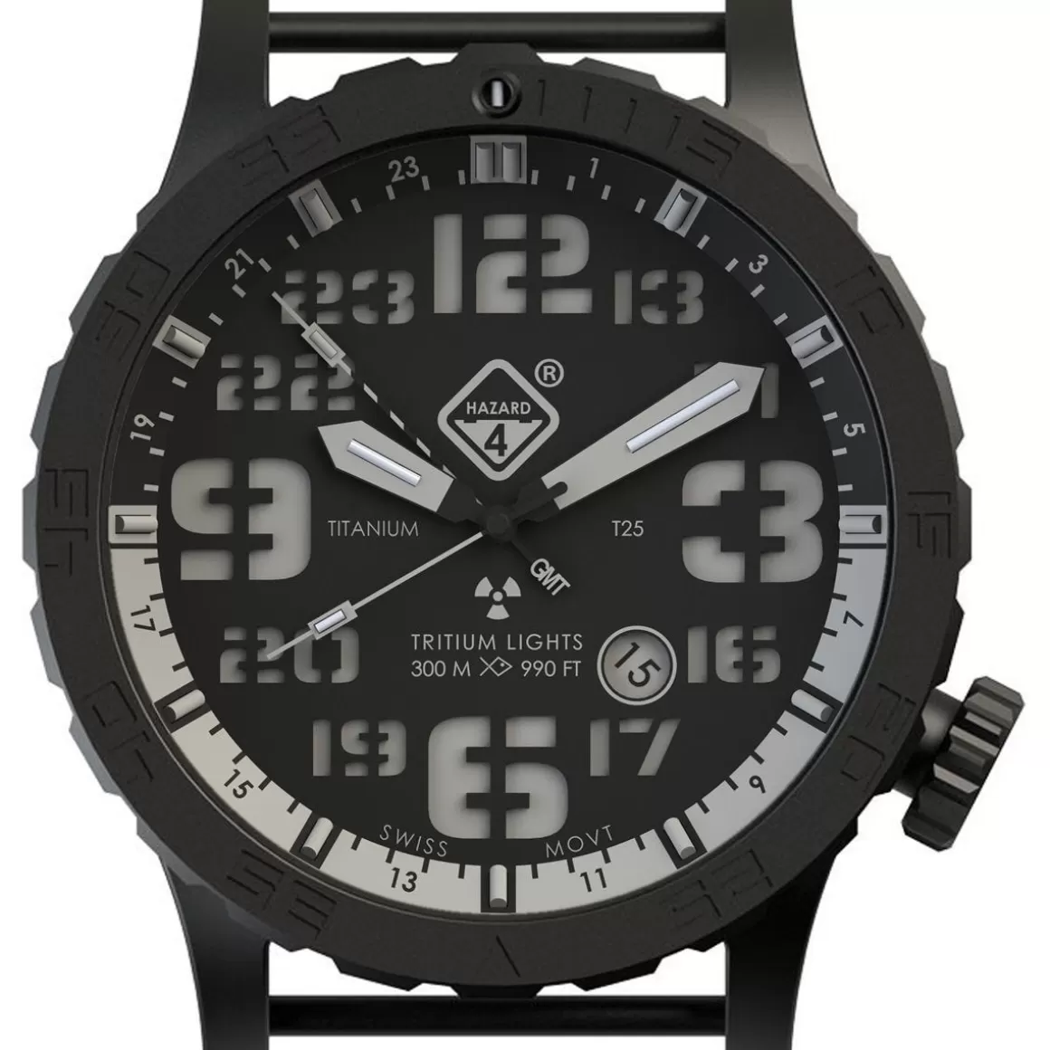 Hazard 4 Watches> Heavy Water Diver Titanium Tritium Watch Nightwatch White Gmt Green/Yellow