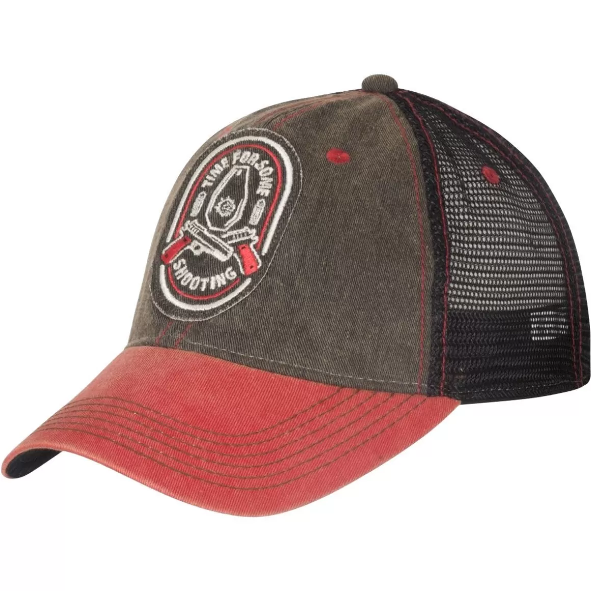 Helikon Headwear> Shooting Time Trucker Cap Cotton Dirty Washed Black / Dirty Washed Red C