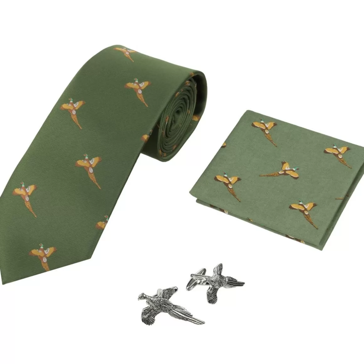 Jack Pyke Everything Else> Tie, Hanky And Cufflinks Gift Set Pheasant Green
