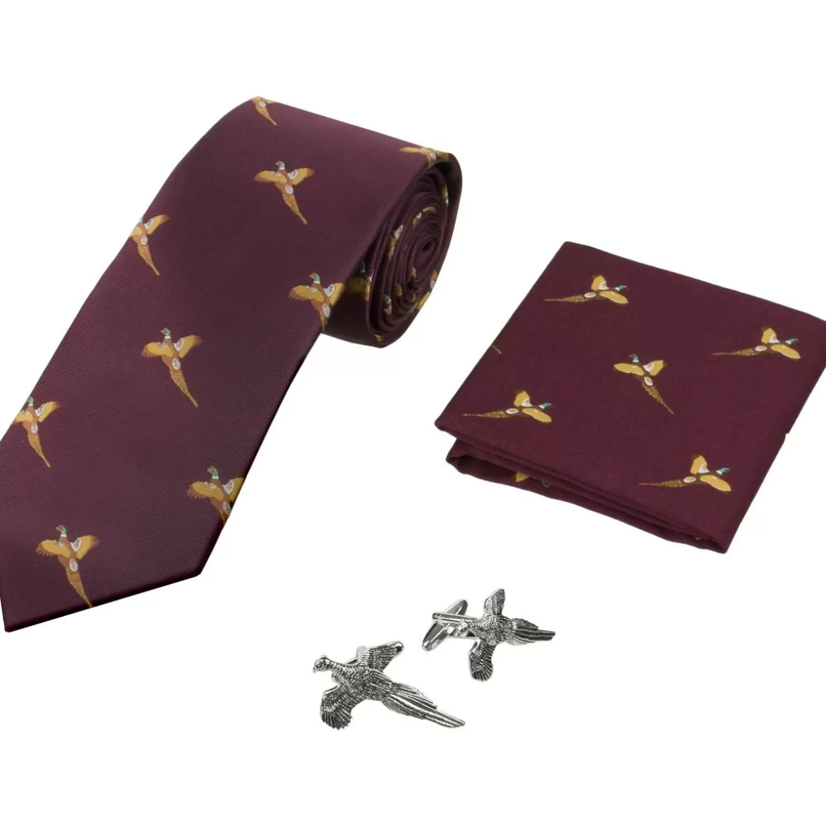 Jack Pyke Everything Else> Tie, Hanky And Cufflinks Gift Set Pheasant Wine