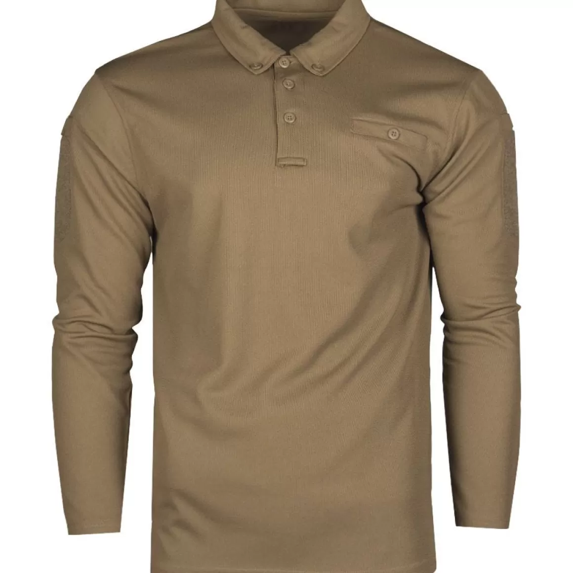 Brandit Base Layers>Mil-Tec Tactical Long Sleeve Quick Dry Polo Shirt Dark Coyote