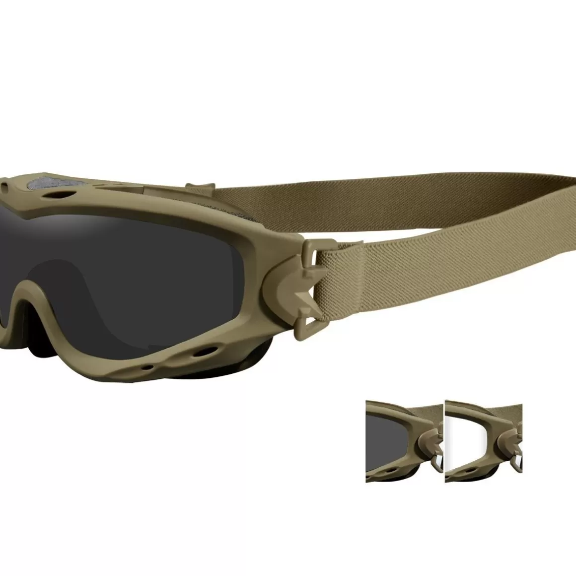 Wiley X Goggles> Spear Goggles - Smoke Grey + Clear Lens / Tan Frame